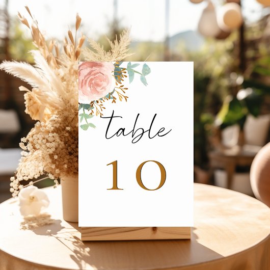 Numéro De Table Fleurs de verdure d'eucalyptus en or rose