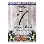 Numéro De Table Fleurs, Dentelles et fer à cheval, Ruban bleu (Dos)