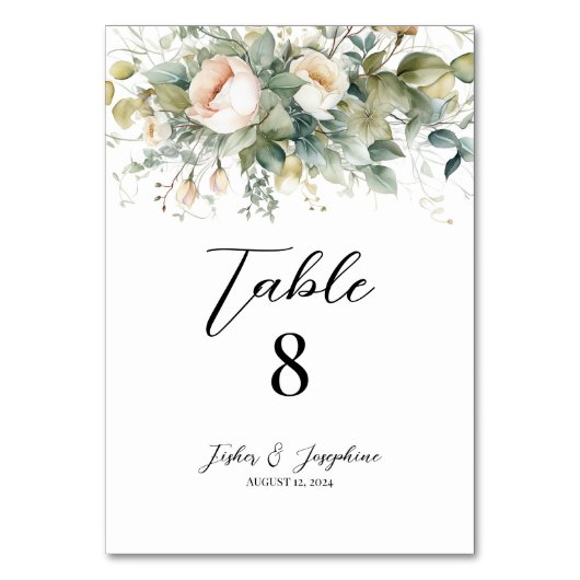 Numéro De Table Fleurs élégantes & verdure Nombre de tables mariag (Dos)