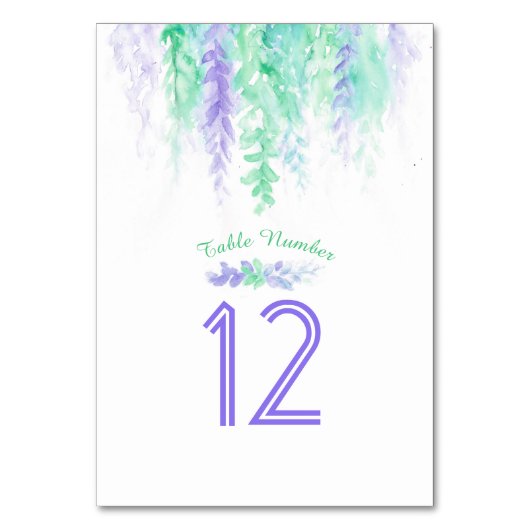 Numéro De Table Fleurs en cascade vert violet numéros d'aquarelle (Dos)