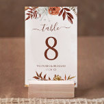 Numéro De Table Fleurs en terre cuite Boho Mariage de automne Numé<br><div class="desc">Numéros de table mariage de style bohème moderne avec des fleurs d'aquarelle et des feuilles de chute dans les tons de terre comme rouille brun,  orange brûlé et terre cuite. Un choix parfait pour les mariages d'automne.</div>