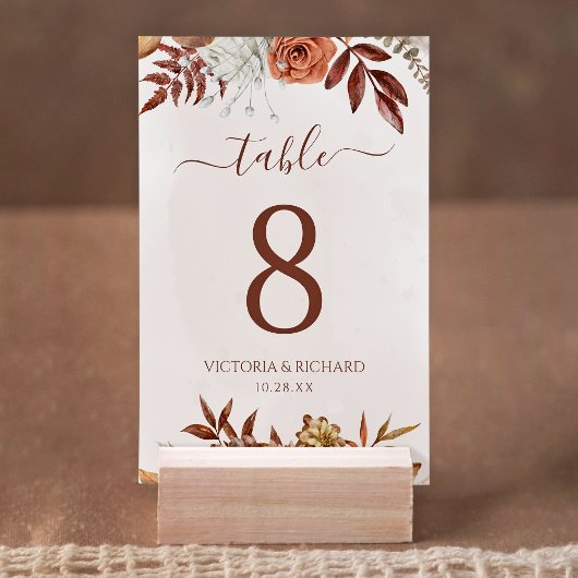 Numéro De Table Fleurs en terre cuite Boho Mariage de automne Numé