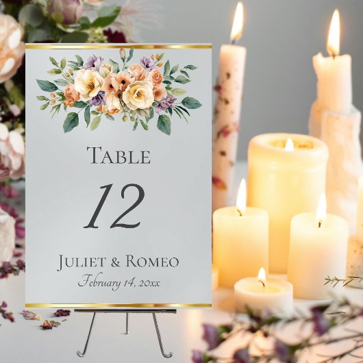 Numéro De Table Fleurs et ruban de couleur crème - Argent