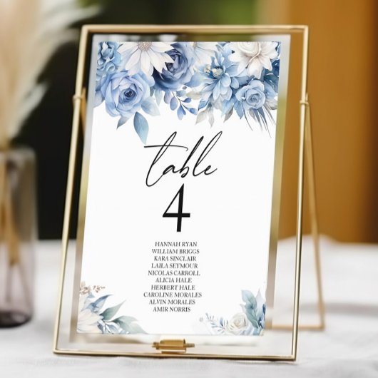 Numéro De Table Fleurs Florales Bleues Dusty Jardin Mariage
