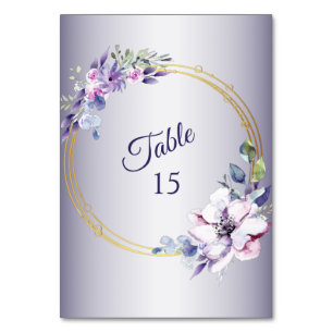 Numéro De Table Fleurs géométriques roses aquarelles violettes dor