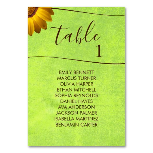 Numéro De Table Fleurs jaunes sur Mariage vert Abstrait (Par défaut)