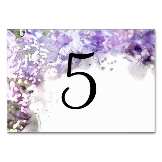 Numéro De Table Fleurs Lilac Violet Aquarelle Numéros de tableau (Devant)