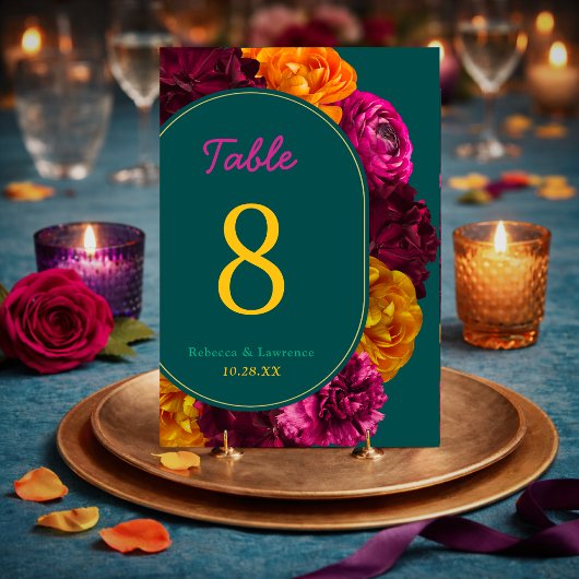 Numéro De Table Fleurs modernes rose vert jaune
