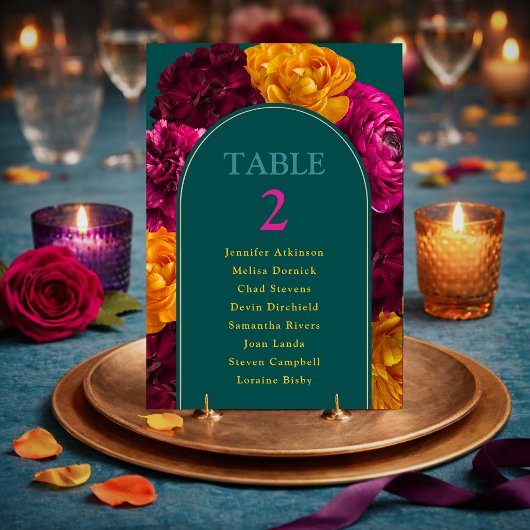 Numéro De Table Fleurs modernes rose vert jaune