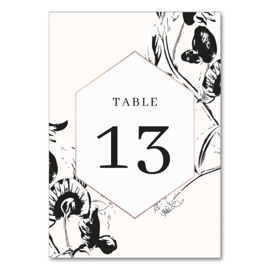 Numéro De Table Fleurs noires et blanches Mariage à cadre géométri (Par défaut)