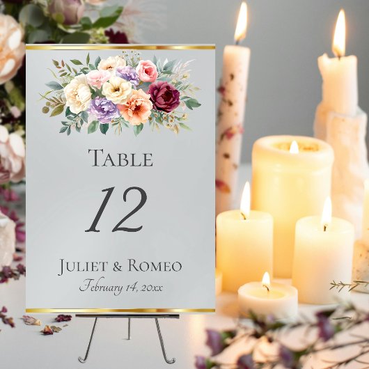 Numéro De Table Fleurs printanières & Ruban - Argent