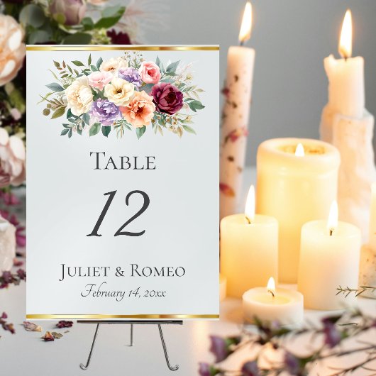 Numéro De Table Fleurs printanières & Ruban - Blanc Perle