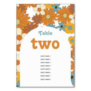 Numéro De Table Fleurs rétro colorées 60's 70's Mariage