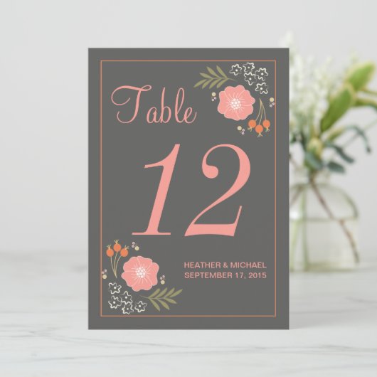 Numéro de table Fleurs Rétro Rustique (Debout devant)