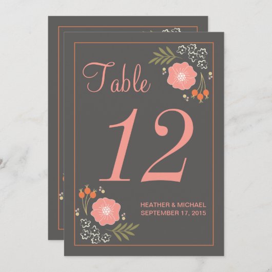 Numéro de table Fleurs Rétro Rustique (Devant / Derrière)