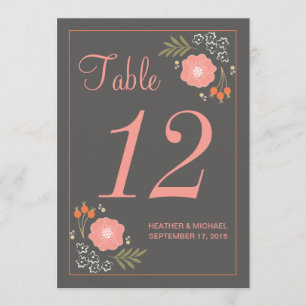 Numéro de table Fleurs Rétro Rustique