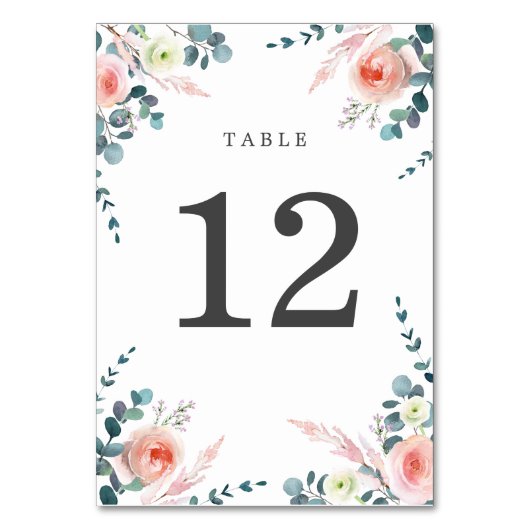 Numéro De Table Fleurs romantiques Blush rose et blanc Floral (Par défaut)