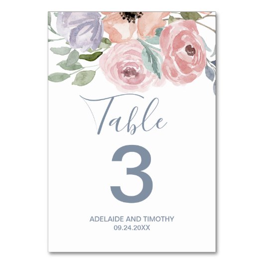 Numéro de table Fleurs Rose Poussiéreuse (Dos)