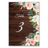 Numéro De Table Fleurs Roses Bleues Élégantes Bois Rustique (Dos)