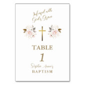 Numéro De Table Fleurs roses élégantes Croix d'or Baptême fille (Dos)