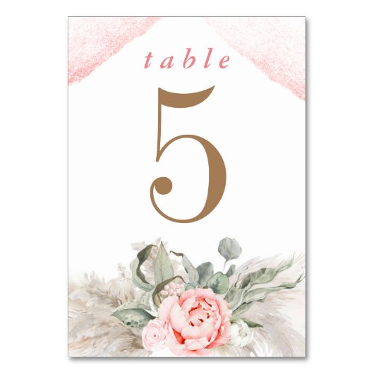 Numéro De Table Fleurs roses et Pampas Grass élégant (Par défaut)