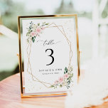 Numéro De Table Fleurs roses, Fleurs blanches, Boho, Numéros de ta<br><div class="desc">Ajoutez une touche personnelle à votre fête mariage avec ces objets de fête élégants et mémorables ! Le design présente des fleurs d'aquarelle rose et blanche,  de la verdure,  des confettis dorés et un cadre doré sur un arrière - plan blanc.</div>
