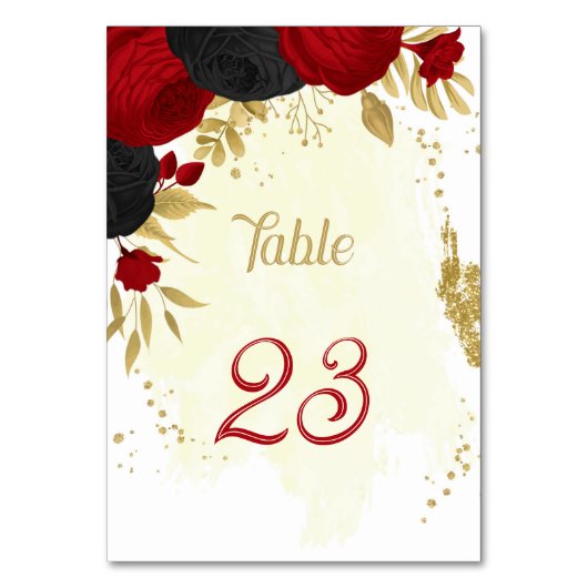 Numéro De Table fleurs rouges et noires or mariage (Par défaut)