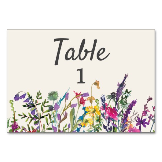 Numéro De Table Fleurs sauvages d'aquarelle Crème violet Mariage (Devant)