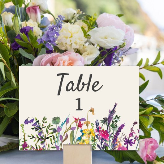 Numéro De Table Fleurs sauvages d'aquarelle Crème violet Mariage