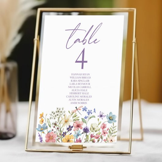 Numéro De Table Fleurs sauvages fleurs sauvages Jardin Floral Mari