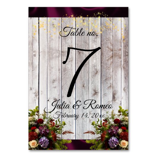 Numéro De Table Fleurs sauvages, ruban et lumières - violet (Dos)