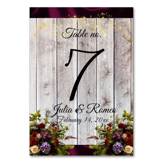 Numéro De Table Fleurs sauvages, ruban et lumières - violet (Par défaut)