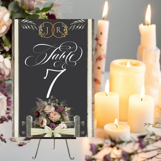 Numéro De Table Fleurs sauvages, ruban et monogramme - Crème