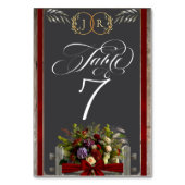 Numéro De Table Fleurs sauvages, ruban et monogramme - Rouge (Par défaut)