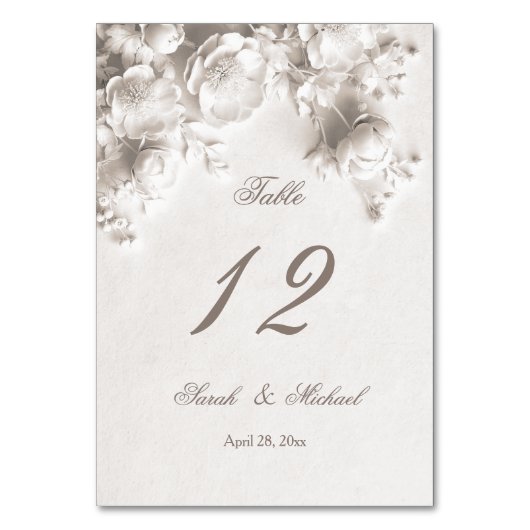 Numéro De Table Fleurs sculptées blanches Mariage (Par défaut)