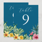 Numéro de table Fleurs tropicales bleues océanique (Devant / Derrière)