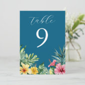 Numéro de table Fleurs tropicales bleues océanique (Debout devant)