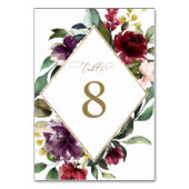 Numéro De Table Fleurs Violet Bourgogne et Mariage de cadre Or (Dos)