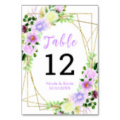 Numéro De Table Fleurs violettes de printemps avec feuillage (Dos)