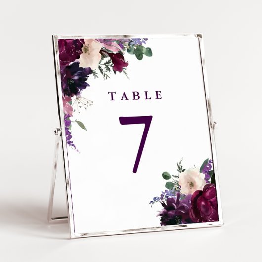 Numéro De Table Fleurs violettes luxuriantes | Mariage romantique