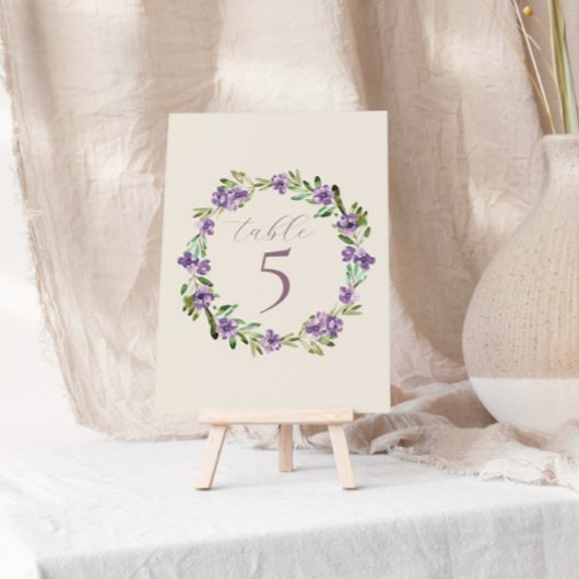 Numéro De Table Fleurs violettes Mariage de calligraphie romantiqu