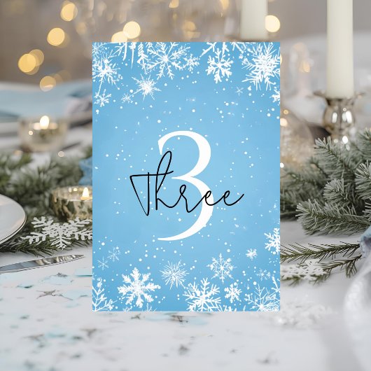 Numéro De Table Flocon de Neige Bleu de Merveille d'Hiver