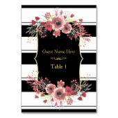 Numéro de table floral à rayures chic aquarelle (Dos)