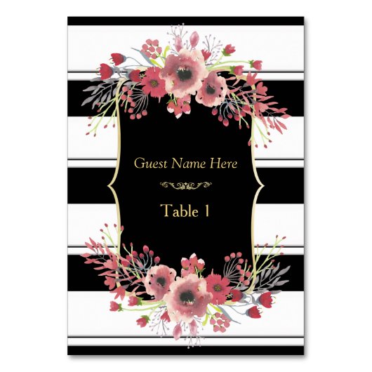 Numéro de table floral à rayures chic aquarelle (Par défaut)