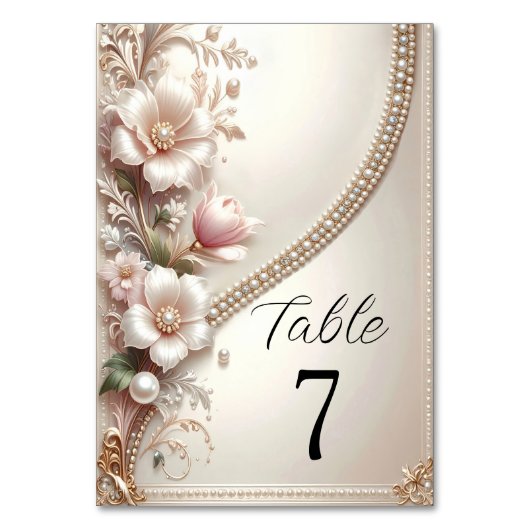Numéro De Table Floral and Pearl Embellishments Table Number (Par défaut)
