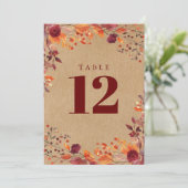 Numéro de table floral aquarelle automne rustique (Debout devant)