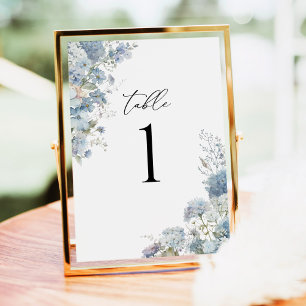 Numéro de table floral aquarelle bleu poussiéreux
