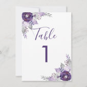 Numéro de table floral aquarelle violet et argent (Dos)