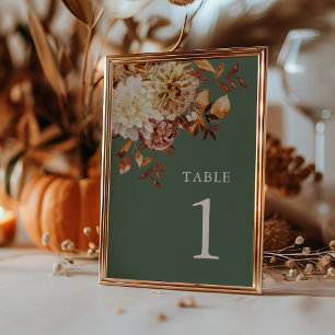 Numéro de table floral automnal vert sauge