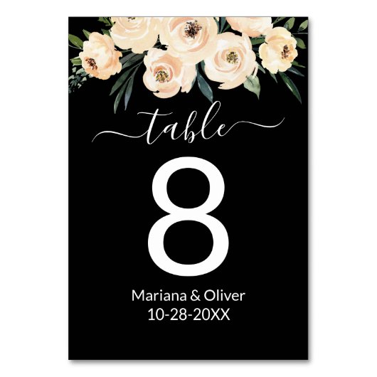 Numéro De Table Floral Beige Black Table Numéro (Par défaut)